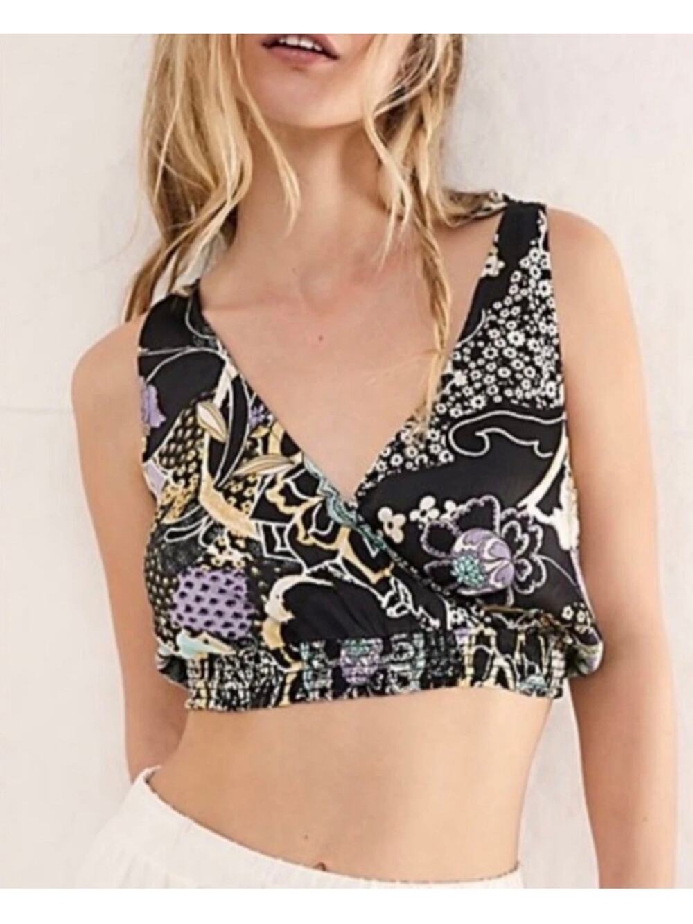 Free People Montauk Floral Tie-Shoulder Crop Tank Top, Small NWT